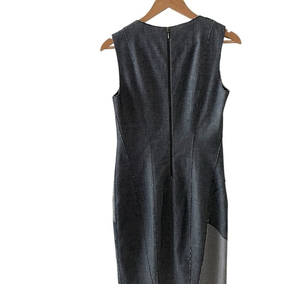 Elie Tahari Indigo 'Judith' Sleeveless Patch Sheath Raw Edge Dress Size 6 - Picture 6 of 13